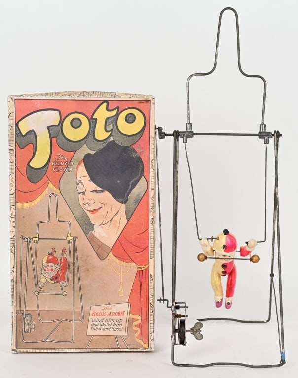 JAPAN CELLULOID WINDUP TOTO CLOWN w/ BOX: Japan celluloid windup Toto Clown. All original and works. Boxed 13" Excellent
