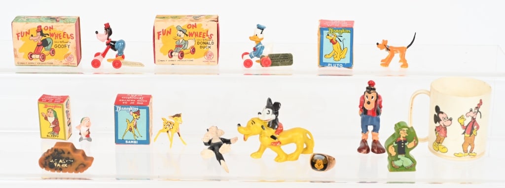MARX DISNEYKINS, FUN ON WHEELS, & MORE: Marx Disneykins, Fun on Wheels, Mickey Ring, Popeye Pencil Sharpener, Tank Pencil Sharpener, and More. Excellent