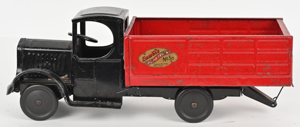 EMMETS #30 DUMP TRUCK: Scarce Truck with some period over paint. Still has nice decal on bed. Hard to find truck. 20" Very Good