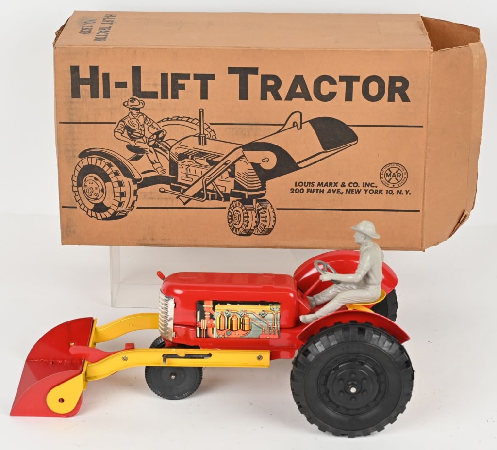 MARX HI-LIFT TRACTOR w/ BOX: All original and never played with condition. Boxed 17" Excellent