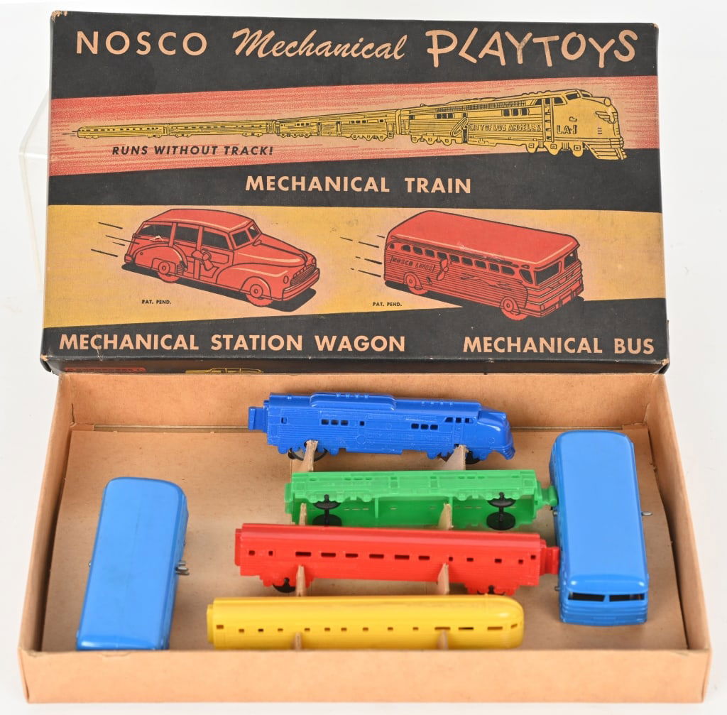 NOSCO MECHANICAL PLAYTHING SET w/ BOX: All original never played with condition. Boxed 12" Excellent