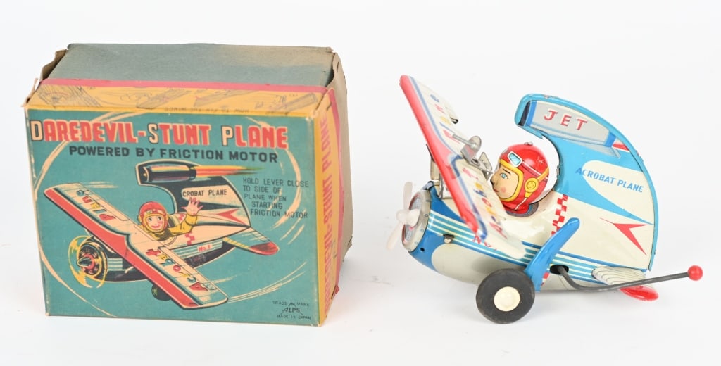 JAPAN TIN FRICTION DAREDEVIL STUNT PLANE w/ BOX: All original never played with condition. Boxed 5 1/2" Excellent