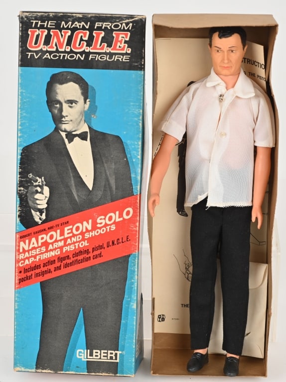 GILBERT MAN FROM UNCLE NAPOLEON SOLO MIB: New Old Stock Action Figure. Comes with accessories. Boxed with Papers. 12" Excellent