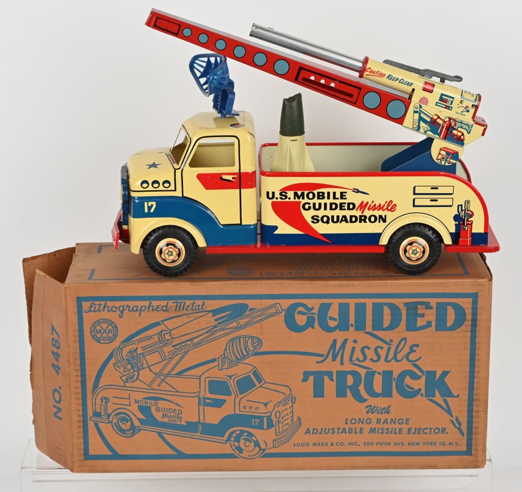 MARX GUIDED MISSILE TRUCK w/ BOX: All original never played with condition. Works. Boxed 20" Excellent