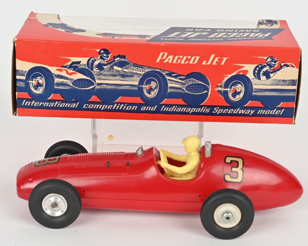 PAGGO GAS POWERED JET RACE CAR w/ BOX: new Old Stock never plated with condition. Boxed 11" Excellent
