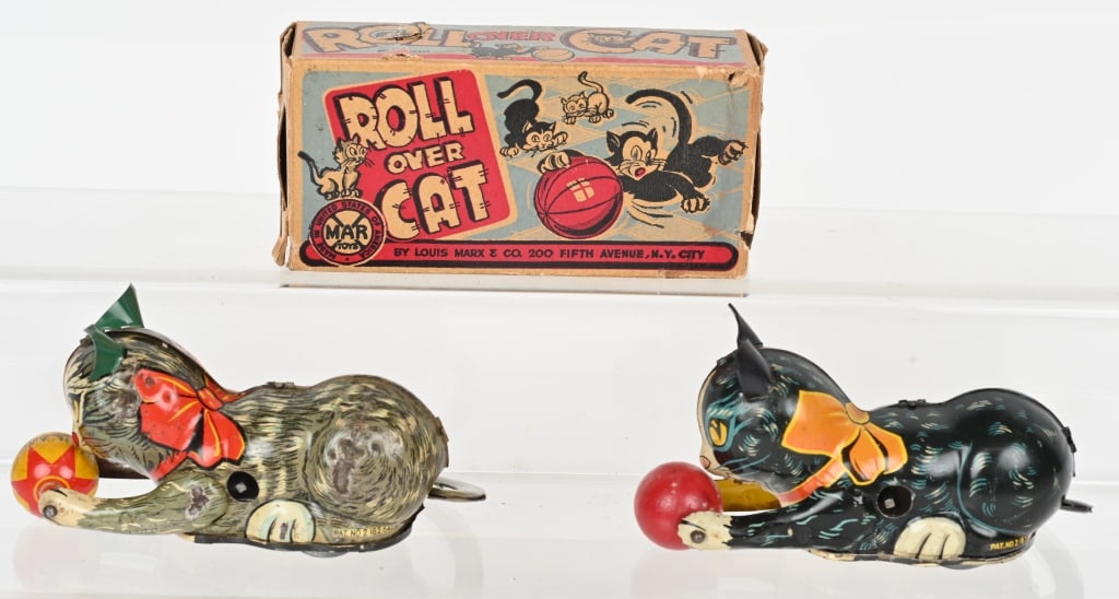2- MARX TIN WINDUP ROLL OVER CARS: Both all original in great shape. Windup works. Comes with 1 Box. 5 1/2" Excellent