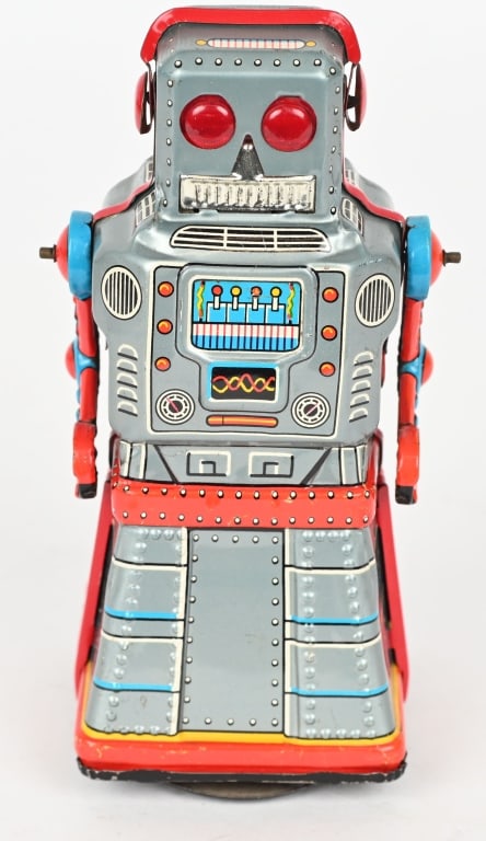 JAPAN TIN WINDUP ATOM ROBOT: All original and complete, Very clean condition. Crank windup works., 6 1/2" Excellent