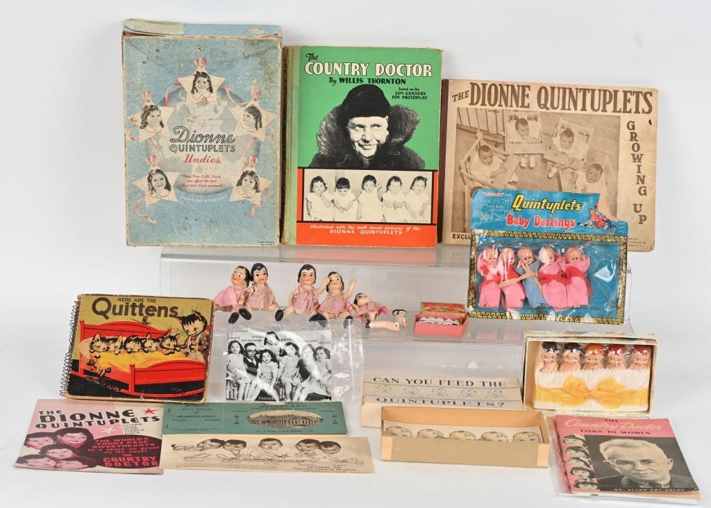 DIONNE QUINTS LOT: Includes Dolls, Books, Games, Papers, and More. AS-IS