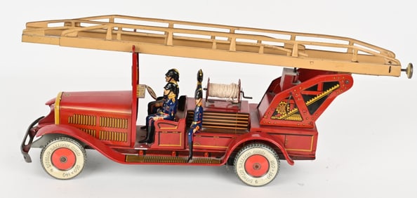 24" TIPP TIN CLOCKWORK HOOK & LADDER FIRE TRUCK