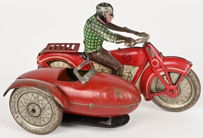 RUSSIAN TIN WINDUP MOTORCYCLE w/ SIDECAR