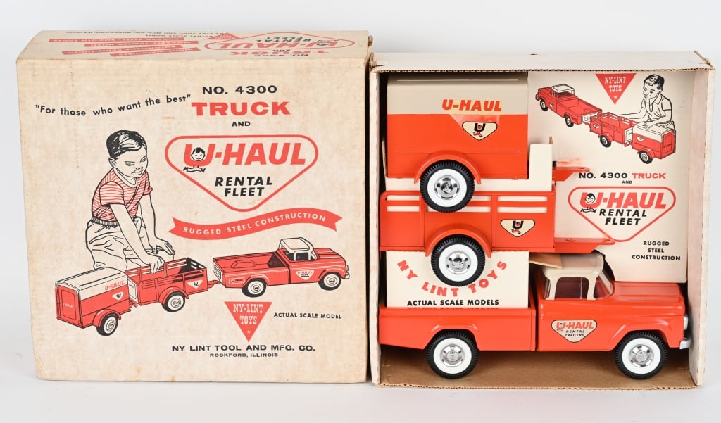 NYLINT #4300 U-HAUL RENTAL FLEET MIB: New Old Stock never played with condition. Boxed with Inserts. 15" Excellent-Near Mint