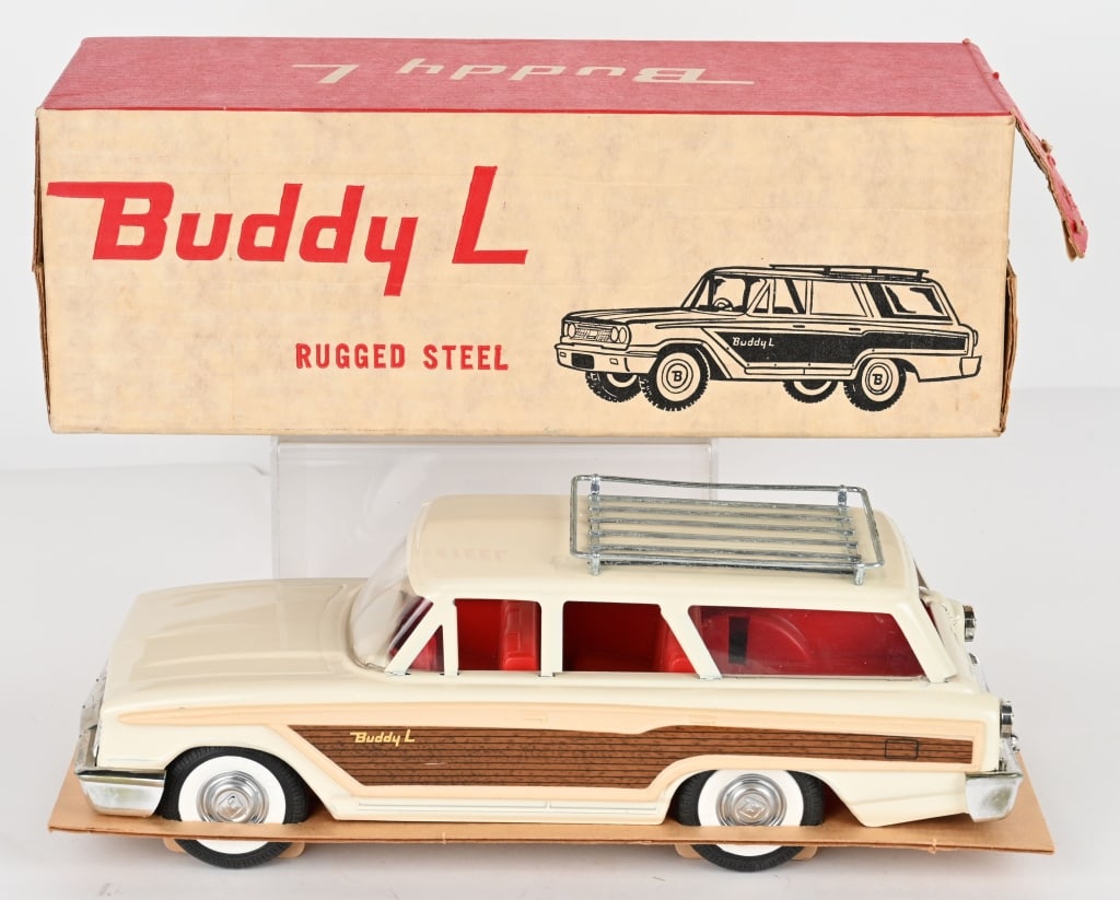 BUDDY L #5305 COUNTRY SQUIRE WAGON w/ BOX: Buddy L #5305 Country Squire Wagon. White with red interior version. Never played with condition. Boxed with Insert. 15 1/2" Near Mint