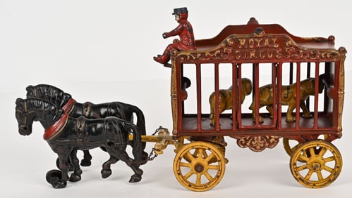HUBLEY CAST IRON ROYAL CIRCUS TIGER CAGE WAGON