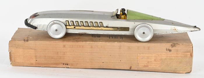 BUFFALO TIN WINDUP SILVER BULLET RACER w/ BOX