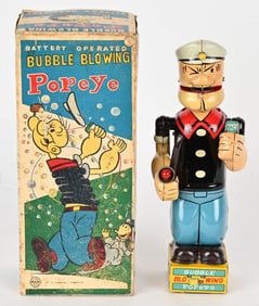 LINEMAR BATTERY OP BUBBLE BLOWING POPEYE w/ BOX