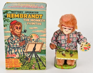 JAPAN BATTERY OP REMBRANDT MONKEY PAINTER w/ BOX