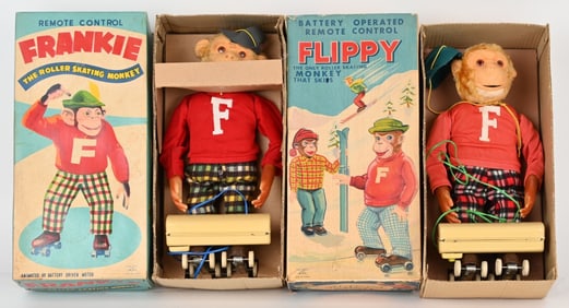 JAPAN BATTERY OP FRANKIE & FLIPPY MONKEYS w/BOXES