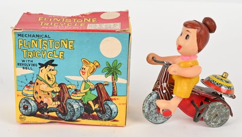 MARX TIN WINDUP WILMA FLINTSTONE TRICYCLE w/ BOX