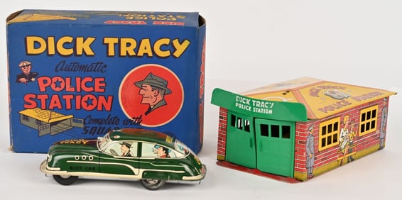 MARX DICK TRACY POLICE STATION & SQUAD CAR w/ BOX