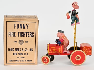 MARX WINDUP POPEYE FUNNY FIRE FIGHTERS w/ BOX