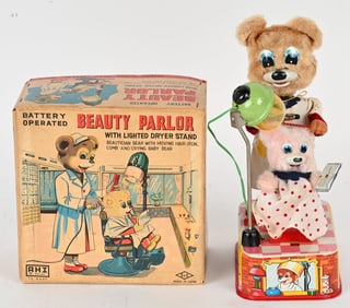 JAPAN BATTERY OP BEAUTY PARLOR BEARS w/ BOX