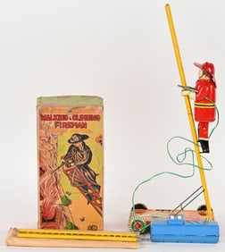 JAPAN BATTERY OP WALKING CLIMBING FIREMAN w/ BOX
