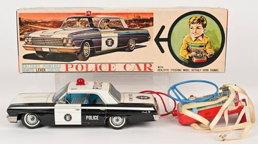 JAPAN BATTERY OP POLICE CAR w/ LEVER CONTROL w/BOX