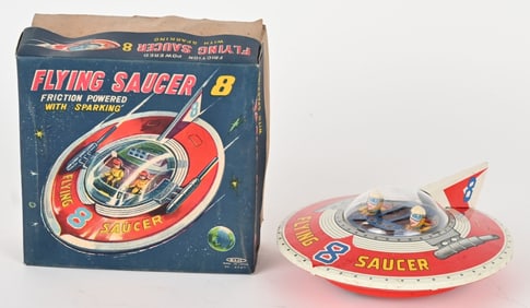 HAJI TIN FRCITION FLYING SAUCER 8 w/ BOX