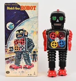 TAIYO BATTERY OP BLINK-A-GEAR ROBOT w/ BOX