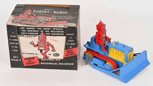 IDEAL WINDUP ROBERT THE ROBOT BULLDOZER w/ BOX