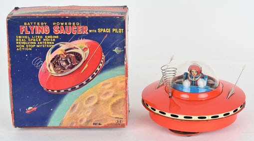 JAPAN BATTERY OP FLYING SAUCER & PILOT w/ BOX