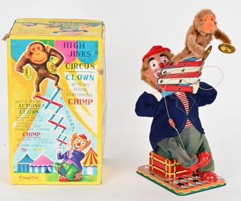 JAPAN BATTERY OP HIGH JINKS CLOWN & CHIMP w/ BOX