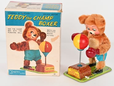 CRAGSTAN BATTERY OP TEDDY THE CHAMP BOXER w/BOX