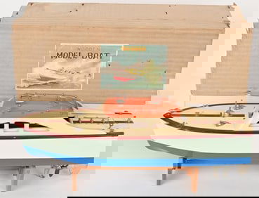 JAPAN BATTERY OP WOODEN MODEL BOAT w/ BOX