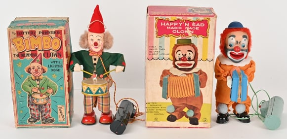 BIMBO DRUMMING CLOWN & HAPPY N SAD FACE CLOWN