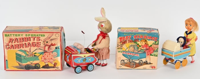 BABY CARRIAGE WITH GIRL & RABBIT CARRIAGE