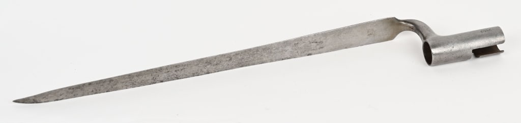 HARPER'S FERRY PATTERN M1801 SOCKET BAYONET: Socket bayonet for use with an American Charleville-style musket. This example bears the "* over US" marking on the socket and is serial numbered 9559 and is inspected MS, indicating that it was held 