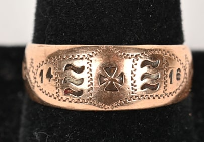 WWI IMPERIAL GERMAN GOLD MENS RING FELDZUG BELGIEN