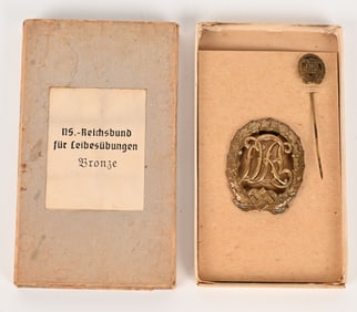WWII NAZI GERMAN DRL BADGE CASED W STICKPIN WW2