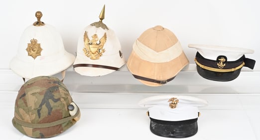 BRITISH & US HEADGEAR LOT SUN HELMETS DRESS VISORS