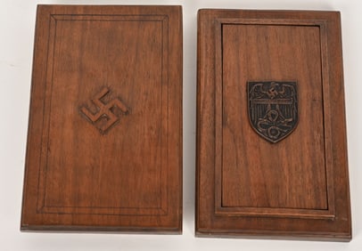 WWII NAZI GERMAN CARVED WOOD BOX WARSCHAU 1944 WW2