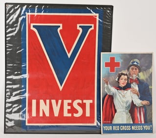 WWII US POSTER LOT RED CROSS & V INVEST WW2