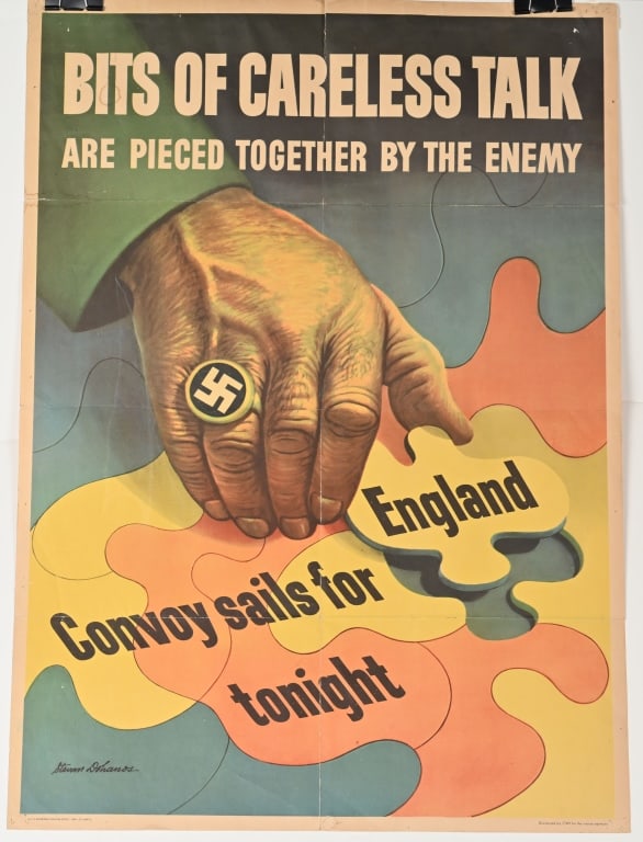WWII US CARELESS TALK CONVOY SAILS POSTER WW2: During WWII, the government commissioned propaganda posters to teach American citizens and soldiers that careless speech could endanger national security. Any American with knowledge of troop movement