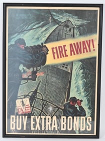 WWII FIRE AWAY! 5th WAR LOAN POSTER V WAR LOAN 44
