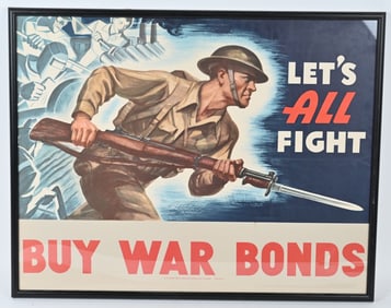 WWII U.S. WAR BONDS POSTER "LET'S ALL FIGHT" 1942