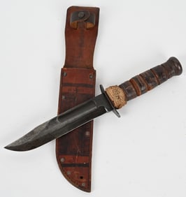 WWII US NAVY KA-BAR USN MK2 W ARTWORK ON SCABBARD