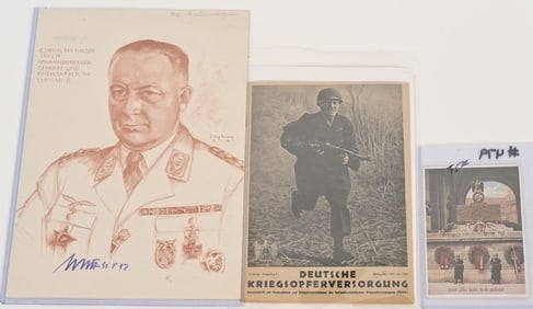 WWII NAZI GERMAN EPHEMERA LOT SIGNED PRINT WW2