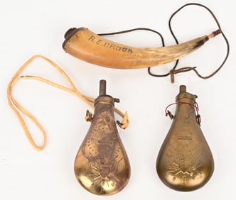 REPRODUCTION PEACE POWDER FLASK & POWER HORN LOT