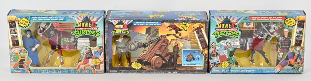 TEENAGE MUTANT NINJA TURTLES MOVIE III TOYS MIB: Includes Teenage Ninja Mutant Turtles Movie III Samurai Evil War Horse with Castle Guard, Samurai Evil War Horse with Rebel Soldier, and Turtlepult. All sealed in Boxes