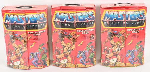 3- 1984 MASTERS OF THE UNIVERSE CASES w/ FIGURES